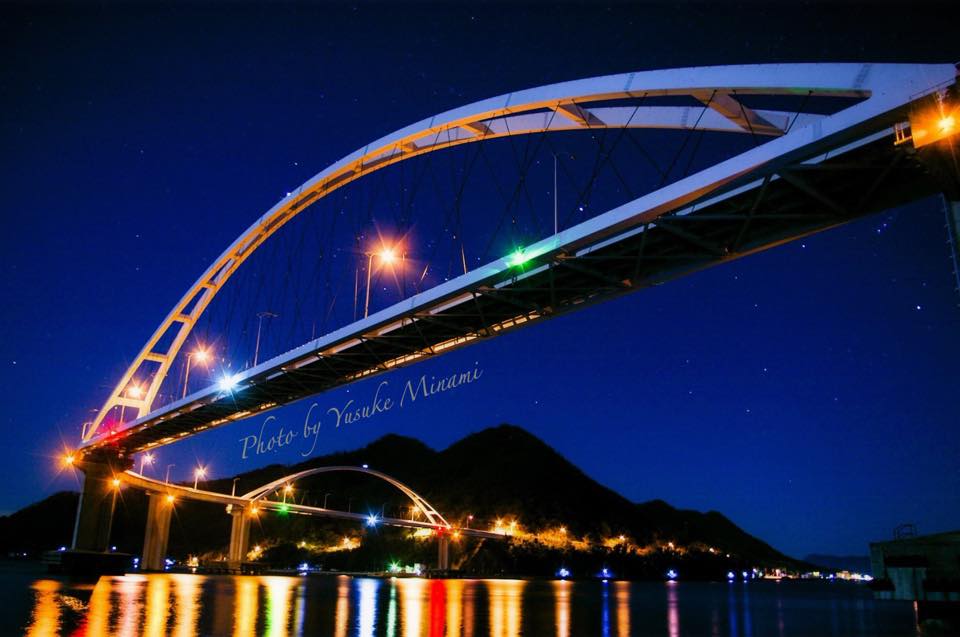 【夜景】 星空と内海大橋～福山のレインボーブリッジ～／広島県福山市沼隈町
